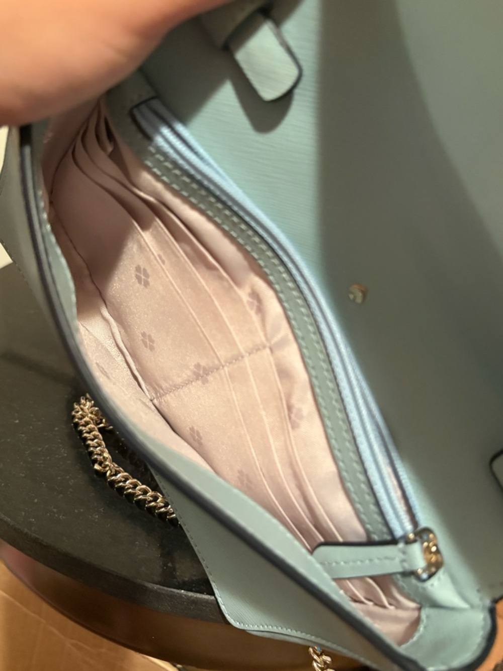 Kate Spade Small Light Blue Leather Crossbody Bag w/ Chain Strap - Picture 7 of 9
